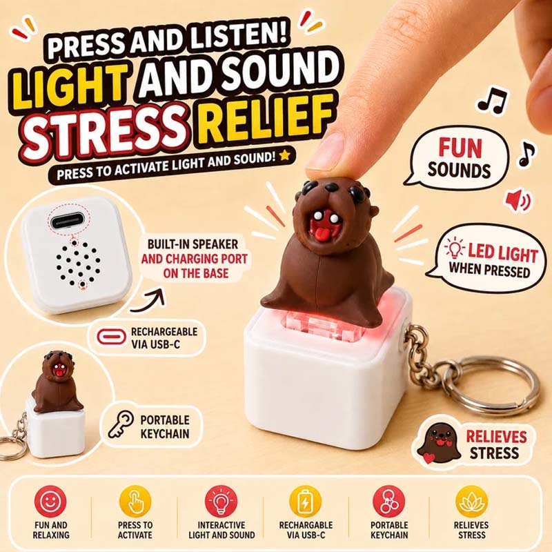 🦭Rechargeable Seal Sound Keychain – Light-Up Press Toy