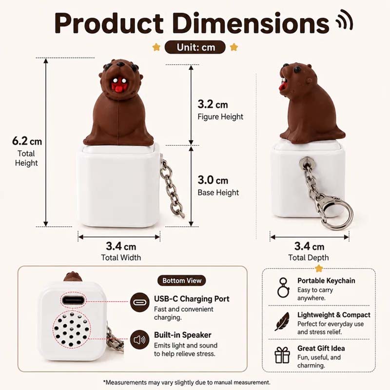 🦭Rechargeable Seal Sound Keychain – Light-Up Press Toy