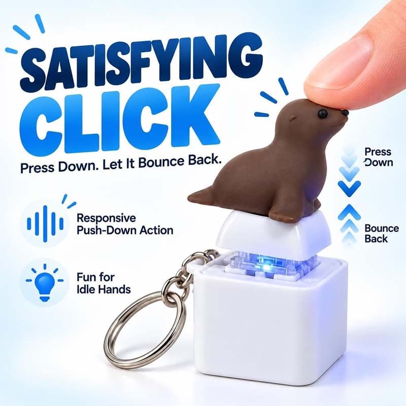 🦭Rechargeable Seal Sound Keychain – Light-Up Press Toy