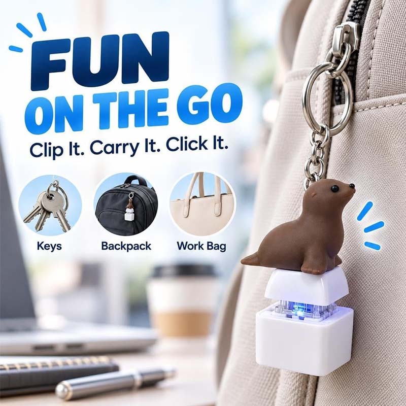 🦭Rechargeable Seal Sound Keychain – Light-Up Press Toy