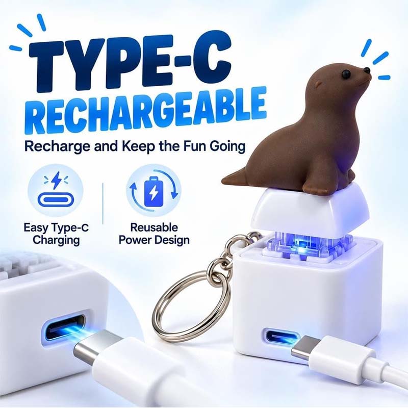 🦭Rechargeable Seal Sound Keychain – Light-Up Press Toy