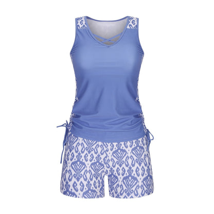 Women's Tummy Control Tankini Set with Built-In Bra – Flattering Boho Swimwear with Shorts