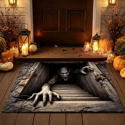 🎃 Halloween Front Door Mat – 3D Skull & Clown Horror Rug