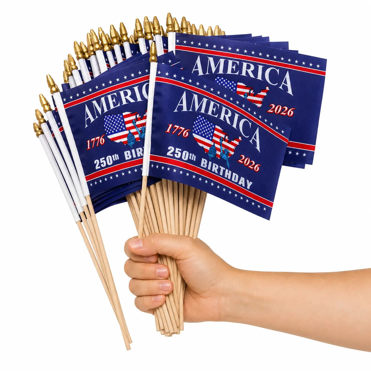 America 250th Birthday Handheld Flags – 1776–2026 Patriotic Mini Stick Flags for Independence Day Celebrations