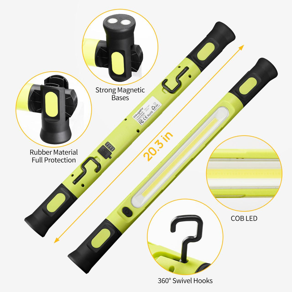 TYIIPLUS™ 3000LM Rechargeable Under Hood Work Light Bar with Magnetic Base & Hooks