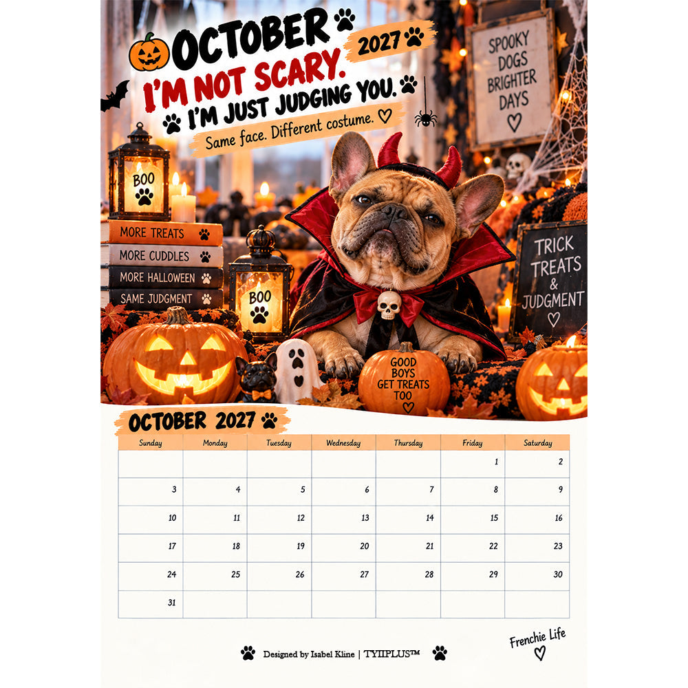 TYIIGOODS™ 2027 French Bulldog Calendar – Funny Frenchie Wall Calendar, 12-Month Dog Calendar for French Bulldog Lovers