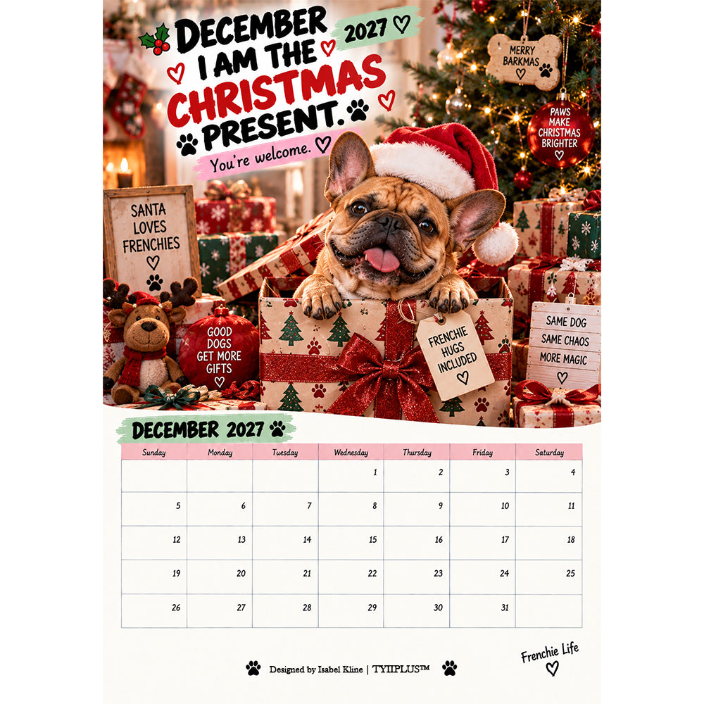TYIIGOODS™ 2027 French Bulldog Calendar – Funny Frenchie Wall Calendar, 12-Month Dog Calendar for French Bulldog Lovers