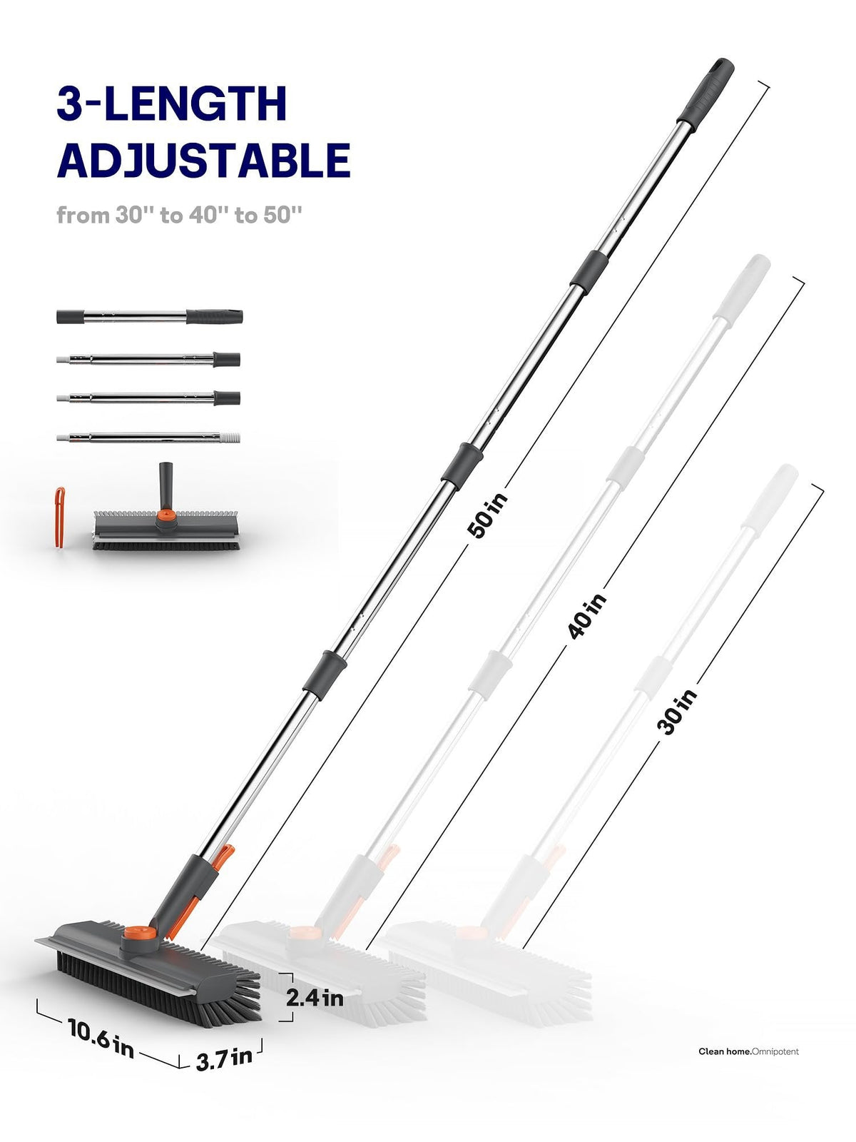 3-in-1 Adjustable Floor Scrub Brush – 360° Rotating Cleaning Tool