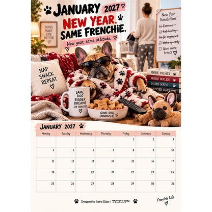 TYIIGOODS™ 2027 French Bulldog Calendar – Funny Frenchie Wall Calendar, 12-Month Dog Calendar for French Bulldog Lovers