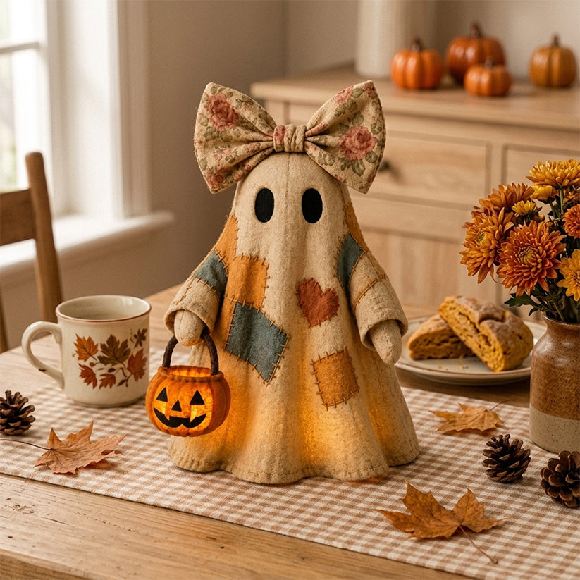 🍂👻 Lighted Vintage Patchwork Ghost