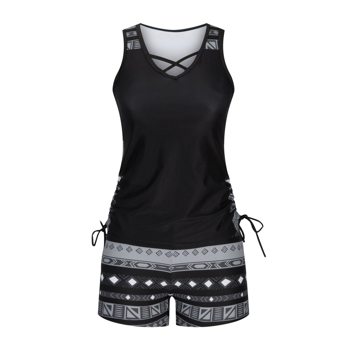 Women's Tummy Control Tankini Set with Built-In Bra – Flattering Boho Swimwear with Shorts