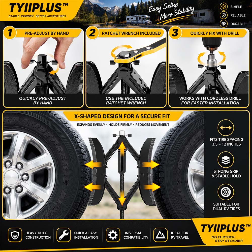 TYIIPLUS™ RV Tire Stabilizer – X-Shaped Dual Tire Chock for Travel Trailers, Motorhomes & Campers