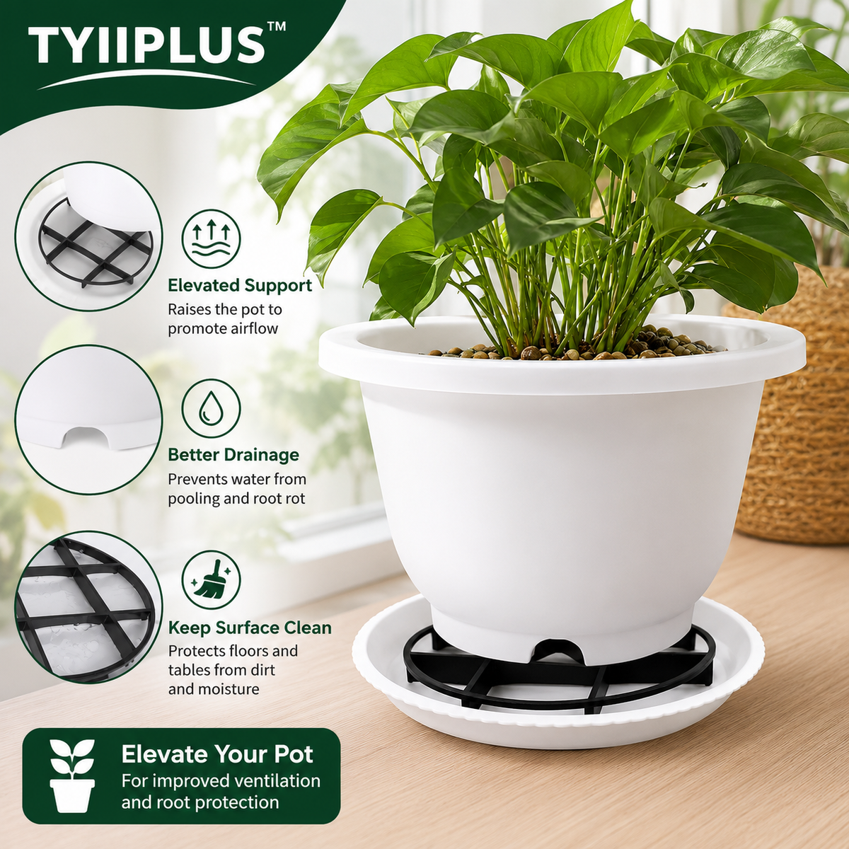 TYIIPLUS™ Plant Pot Riser Stand for Better Drainage & Healthy Roots