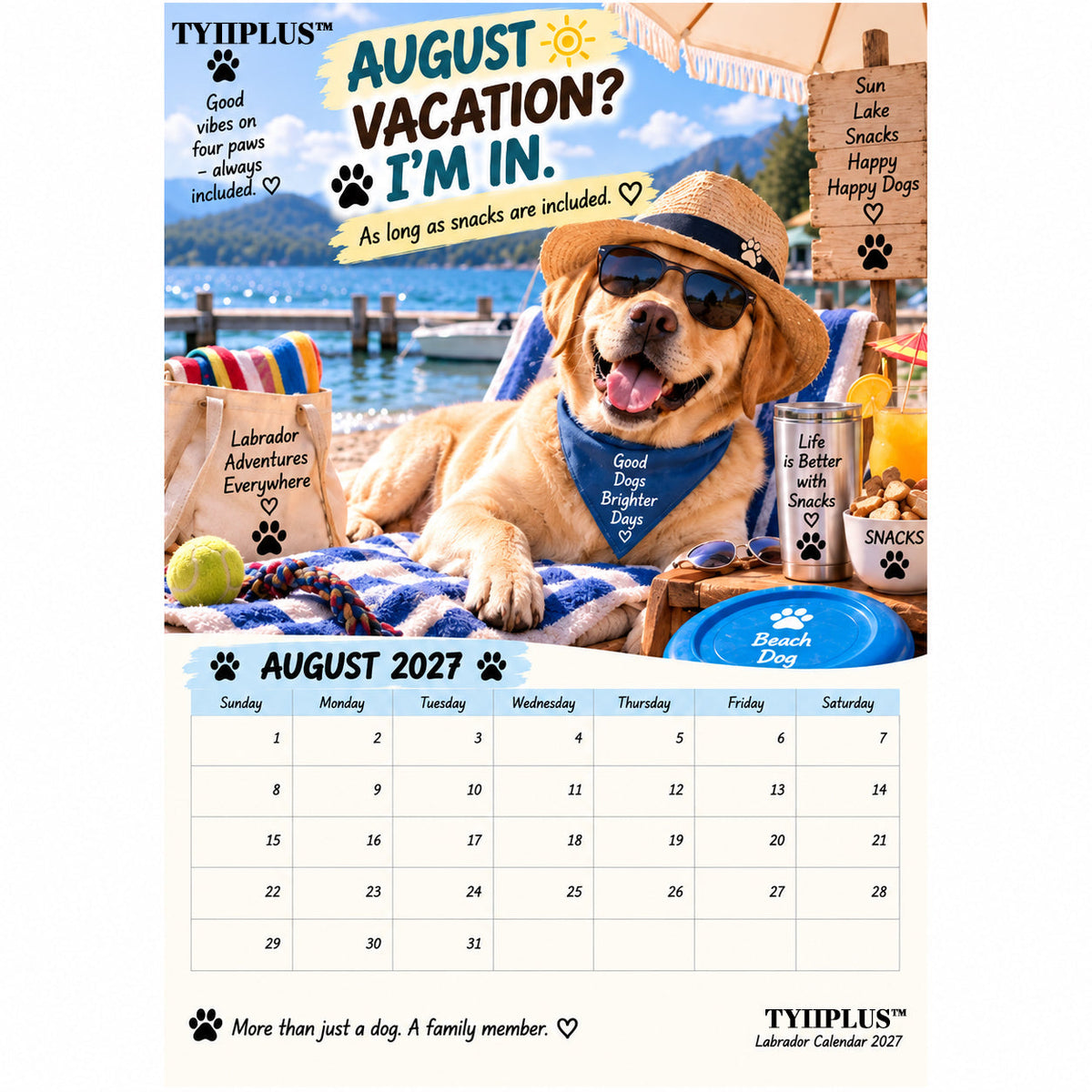 TYIIGOODS™ Labrador Calendar 2027 – Funny 12-Month Wall Calendar for Labrador Lovers & Dog Owners