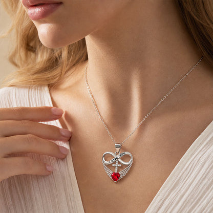 I Love You Forever Heart Angel Wing Cross Necklace