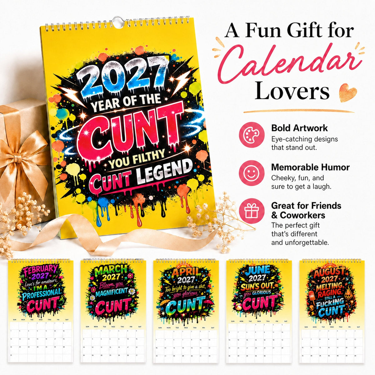 🎁2027 Year of the Cunt Wall Calendar – Bold Graffiti Humor Calendar📆🌟