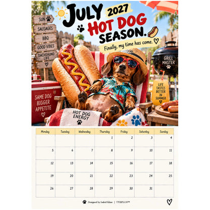TYIIPLUS™ 2027 Funny Dachshund Wall Calendar – Sarcastic Sausage Dog Calendar, A4 Monthly Dog Lover Gift