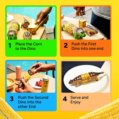 🦕💥2026 New Dinosaur Corn Holders for Corn On The Cob - Funny Corn Cob Holder for Kids and Adults with Stainless Steel Prongs