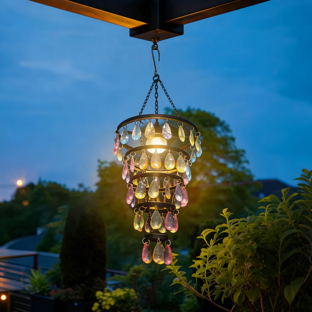 Vintage Solar Acrylic Crystal Chandelier – Outdoor Hanging Solar Light for Garden & Patio