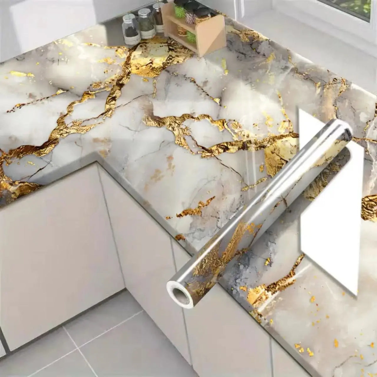 Gold Marble Pattern Self-Adhesive Wallpaper Roll