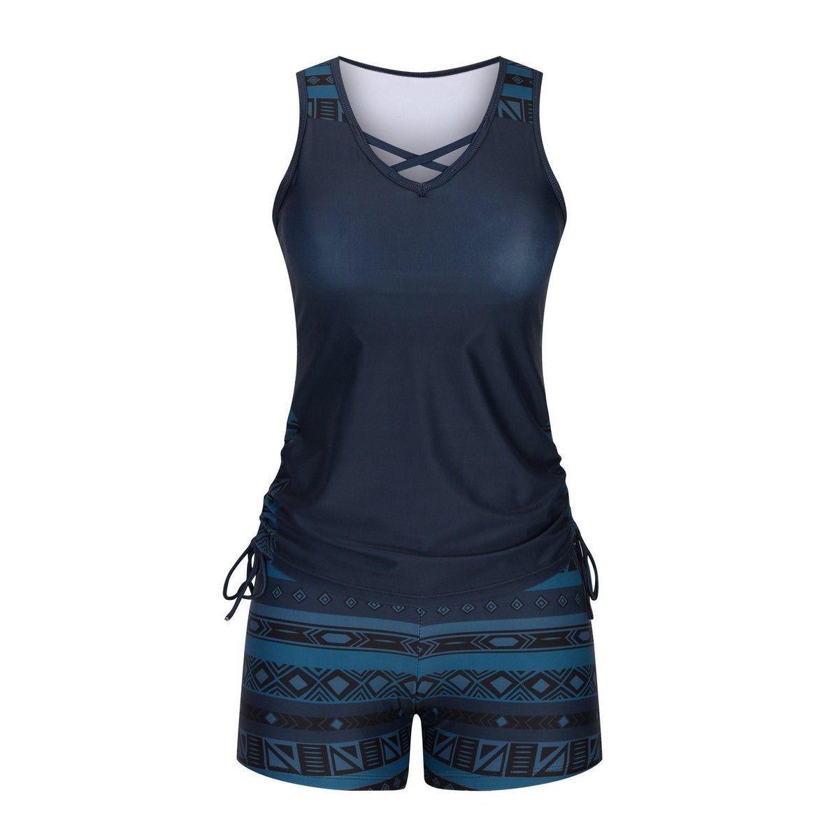 Women's Tummy Control Tankini Set with Built-In Bra – Flattering Boho Swimwear with Shorts