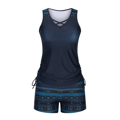 Women's Tummy Control Tankini Set with Built-In Bra – Flattering Boho Swimwear with Shorts