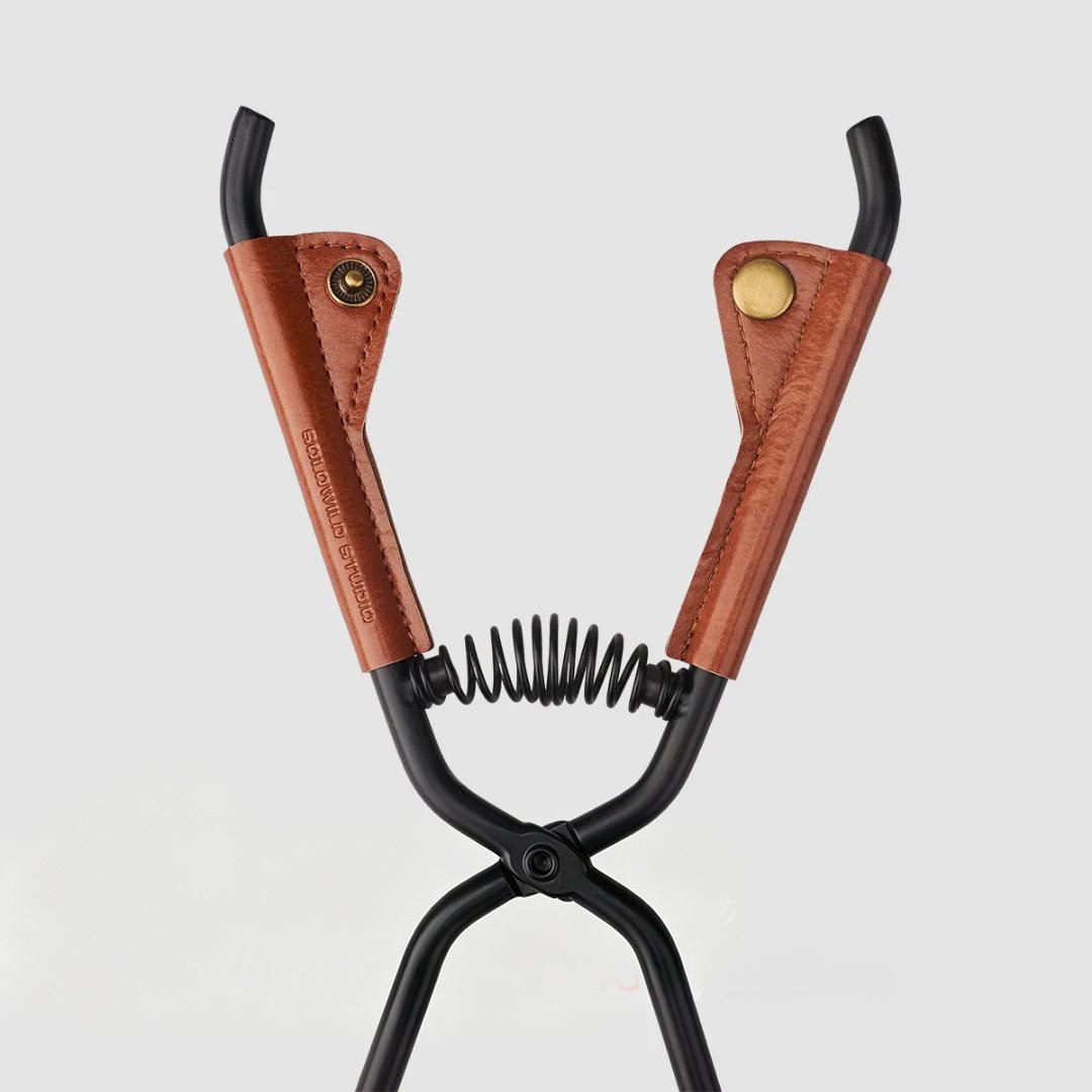 ⛺️ Camping Fire Tongs | Heavy-Duty Carbon Steel | Leather Sheath | Serrated Grip | Brown/Black Options