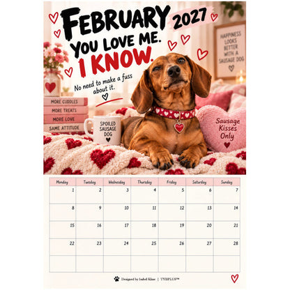 TYIIPLUS™ 2027 Funny Dachshund Wall Calendar – Sarcastic Sausage Dog Calendar, A4 Monthly Dog Lover Gift