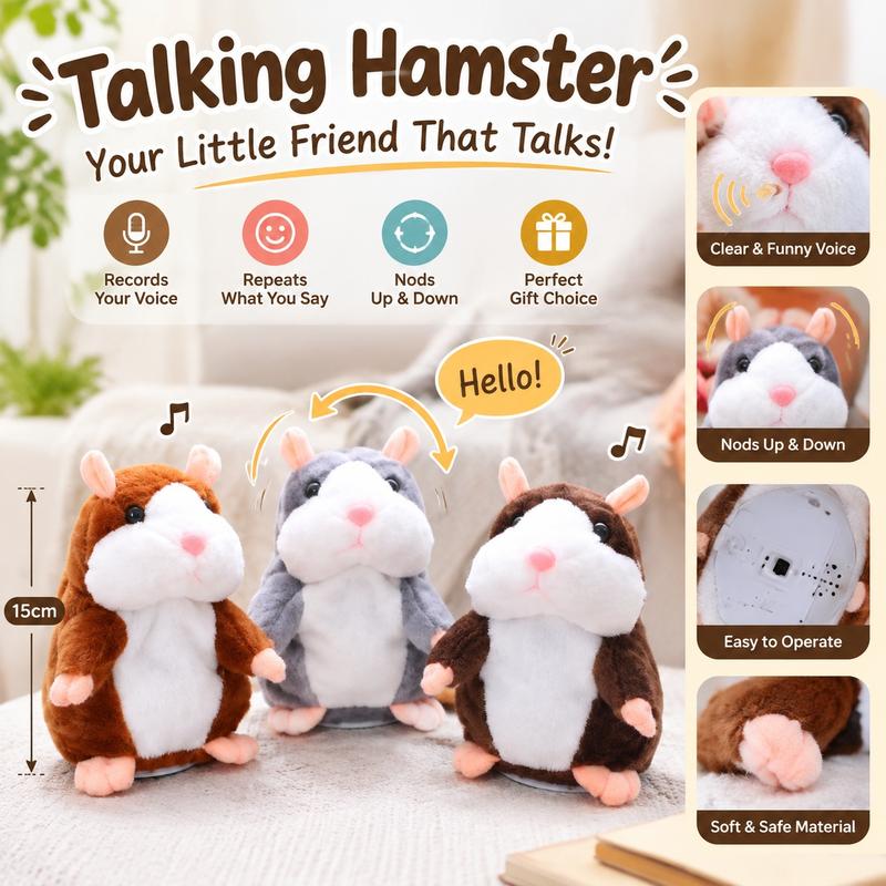 🐹 Talking Hamster Plush – Repeats Your Words & Shakes Its Head for Laugh-Out-Loud Fun 🎁