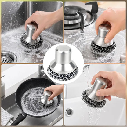 Ultimate Cast Iron Chainmail Scrubber Set with Ergonomic Handle & 2 Pan Scrapers
