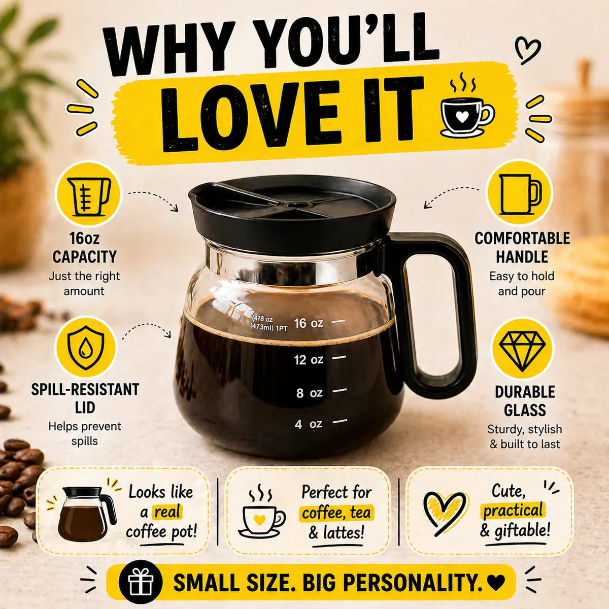 16 Oz Glass Coffee Mug – Coffee Pot Style