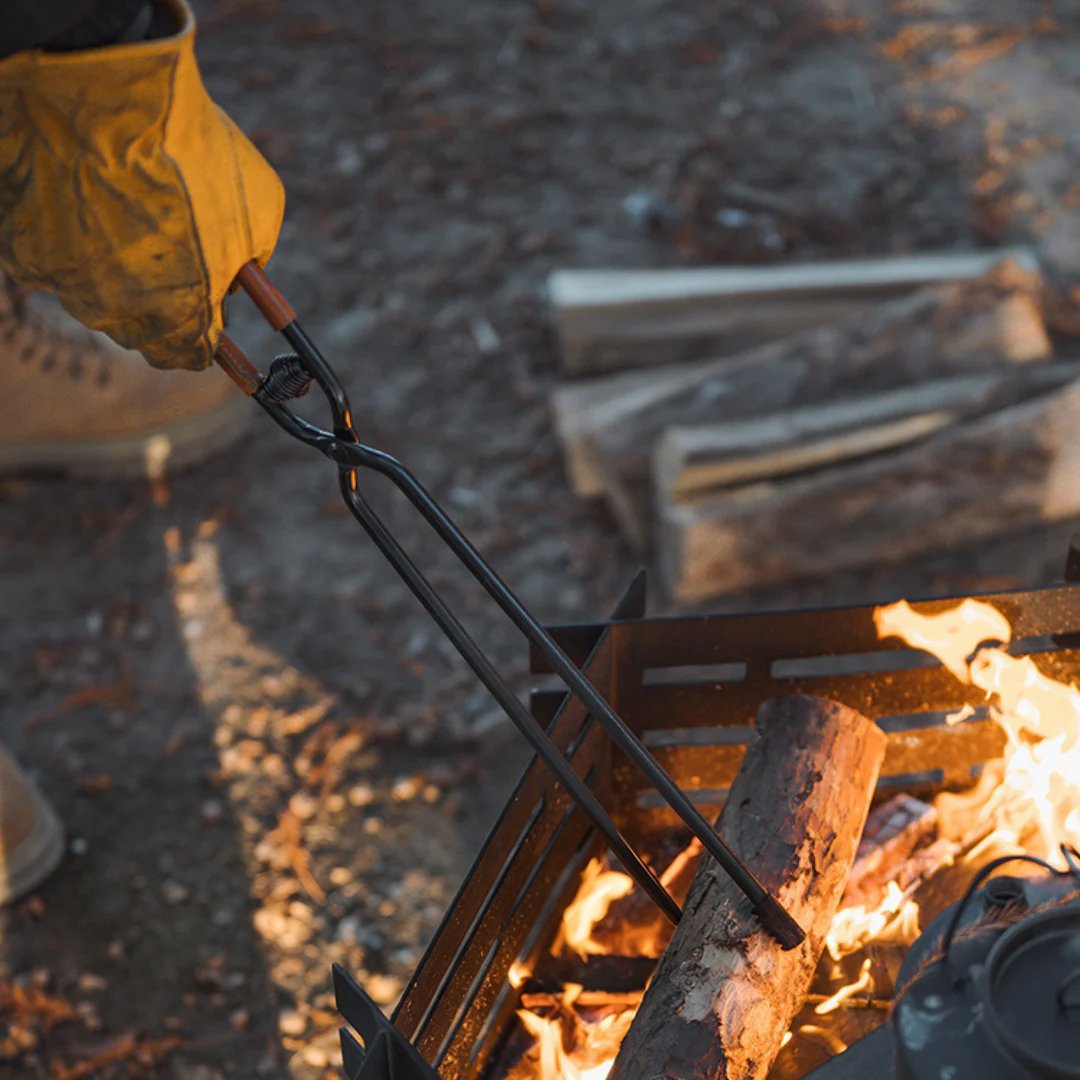 ⛺️ Camping Fire Tongs | Heavy-Duty Carbon Steel | Leather Sheath | Serrated Grip | Brown/Black Options