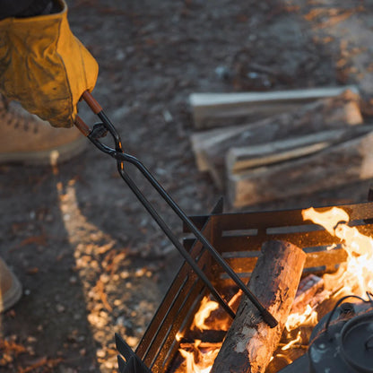 ⛺️ Camping Fire Tongs | Heavy-Duty Carbon Steel | Leather Sheath | Serrated Grip | Brown/Black Options
