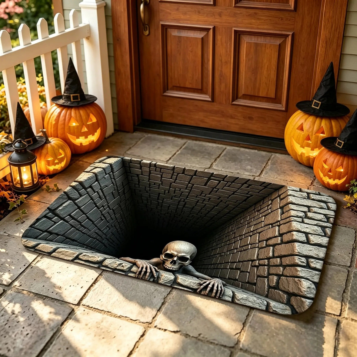 🎃 Halloween Front Door Mat – 3D Skull & Clown Horror Rug