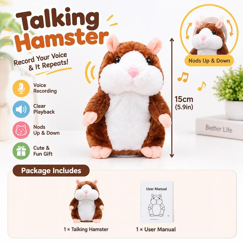 🐹 Talking Hamster Plush – Repeats Your Words & Shakes Its Head for Laugh-Out-Loud Fun 🎁