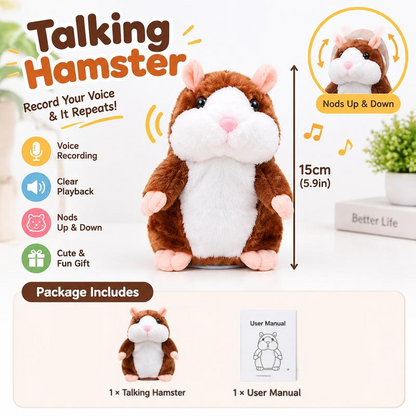 🐹 Talking Hamster Plush – Repeats Your Words & Shakes Its Head for Laugh-Out-Loud Fun 🎁