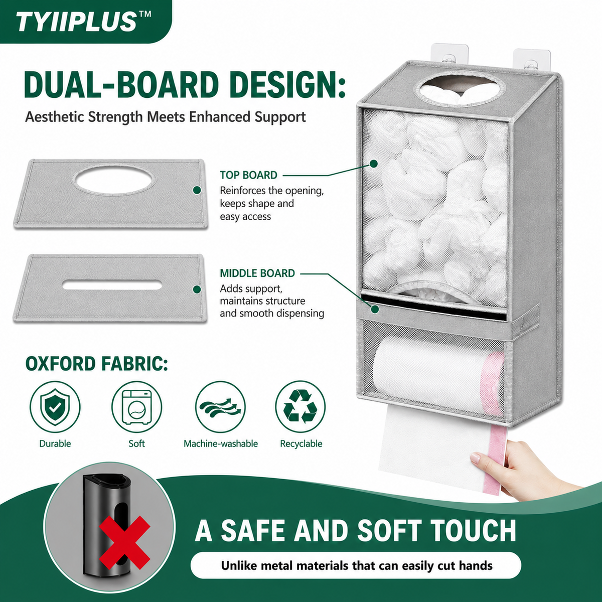 TYIIPLUS™ Wall-Mounted Plastic Bag Organizer & Trash Bag Dispenser