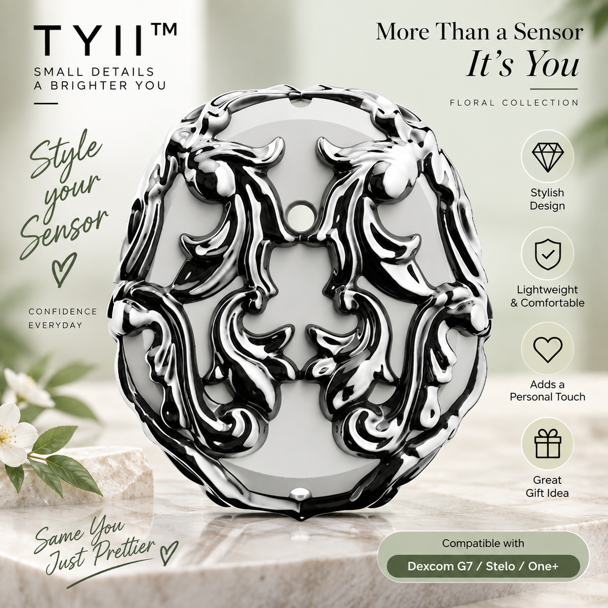 TYII™ Decorative CGM Sensor Covers – Stylish Protective Covers Compatible with Dexcom G7, Stelo & One+