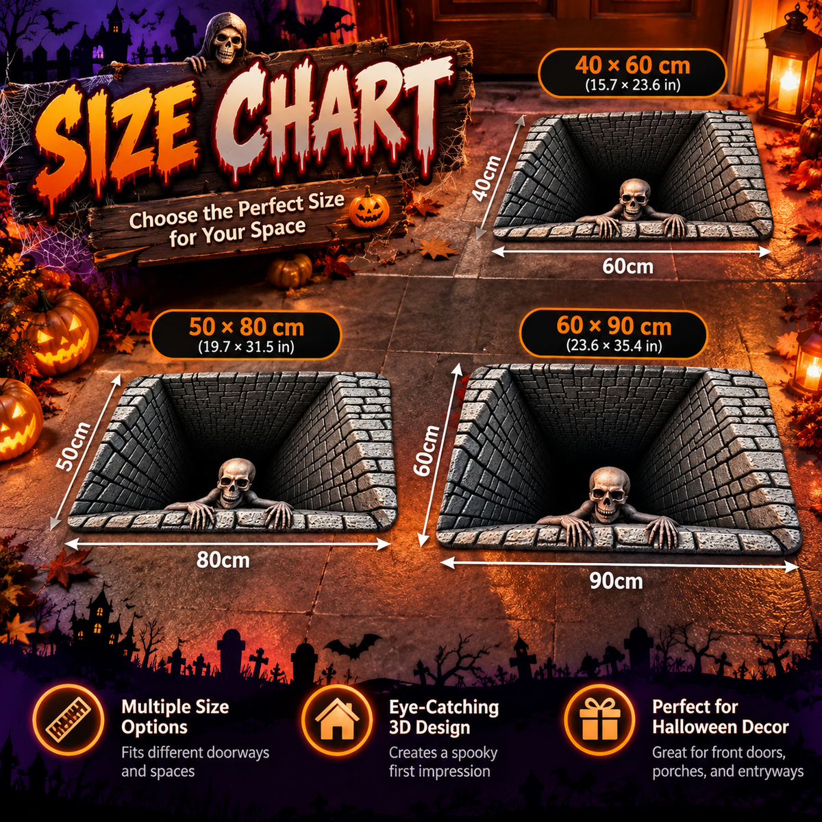 🎃 Halloween Front Door Mat – 3D Skull & Clown Horror Rug