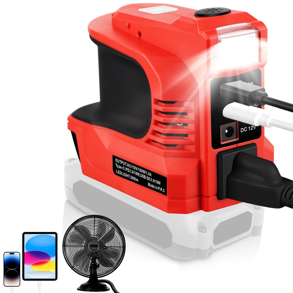 🏕️ OUTDOOR POWER DEAL⚡TYIIPLUS™ Portable Battery Power Inverter – AC Outlet, USB & LED Light Power Adapter