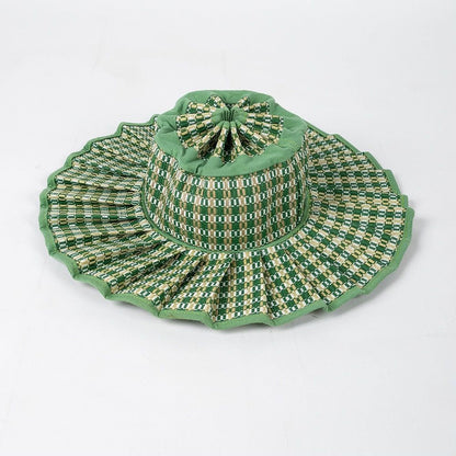 Handmade Foldable Straw Sun Hat for Women – UPF 50+ Wide Brim Pleated Beach Hat with Ponytail Opening & Packable Roll-Up Design