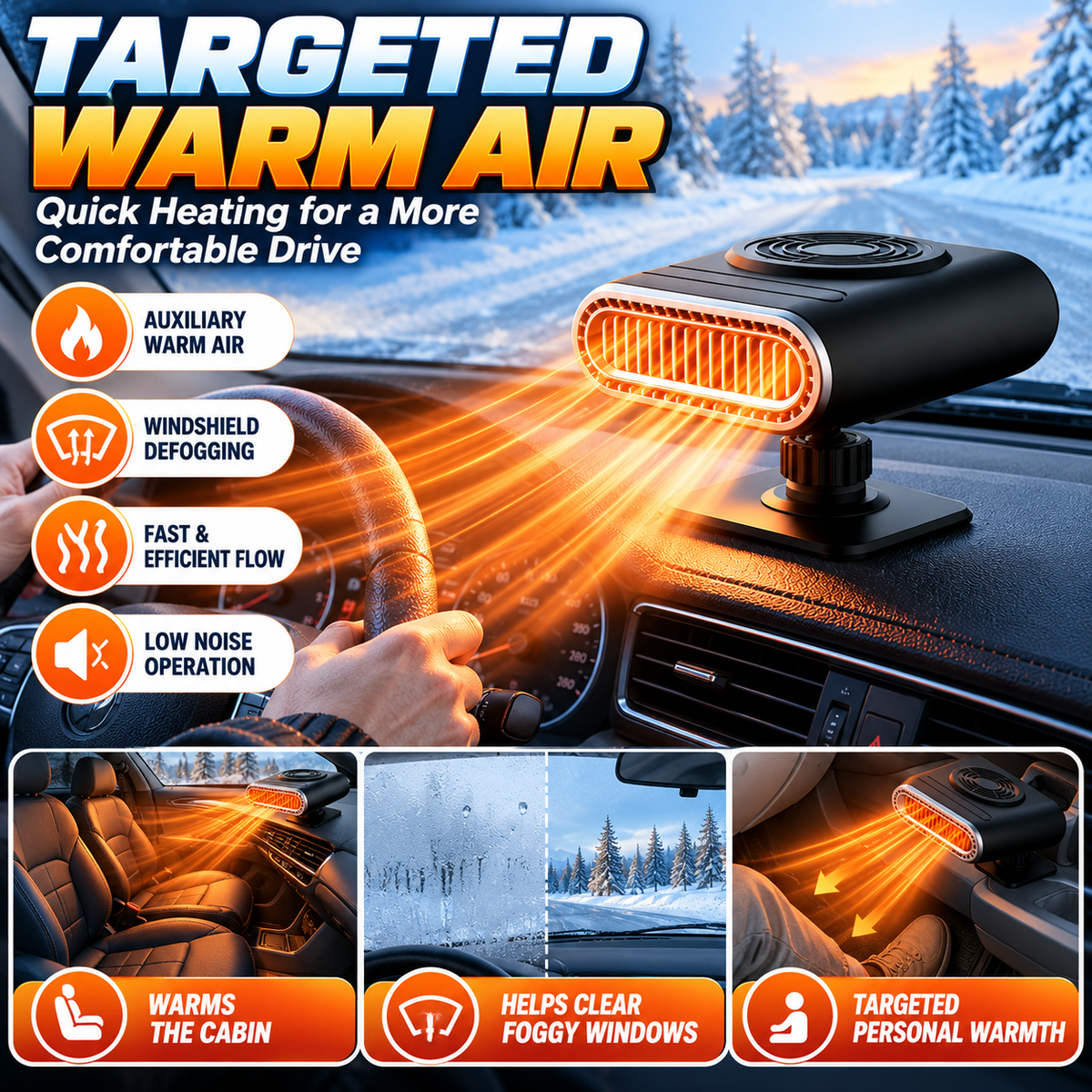 ❄️ 12V Portable Car Heater & Windshield Defogger – Adjustable Warm Air Fan