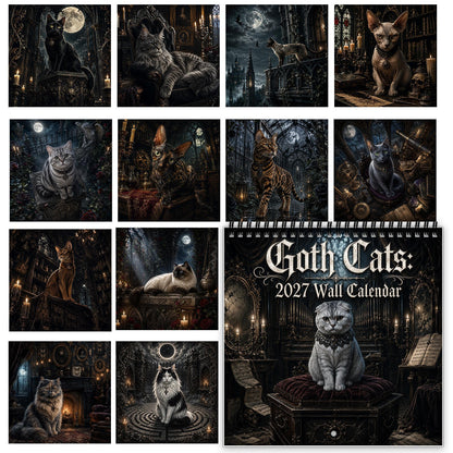 🐈‍⬛2027 Gothic Cat Wall Calendar – Dark & Mystical Cat Art Calendar for Home Decor & Cat Lovers