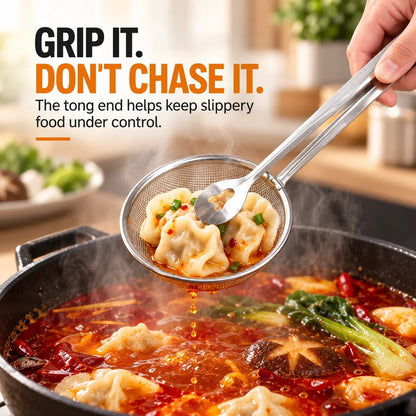 Tyiigoods™ 2-in-1 Stainless Steel Strainer Tongs – Grab, Drain & Serve with One Tool