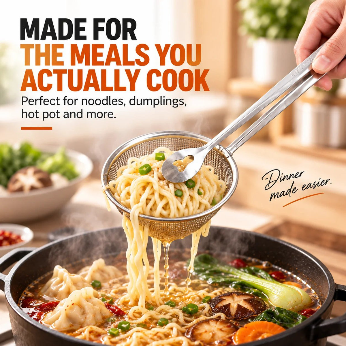 Tyiigoods™ 2-in-1 Stainless Steel Strainer Tongs – Grab, Drain & Serve with One Tool