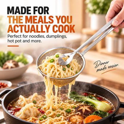 Tyiigoods™ 2-in-1 Stainless Steel Strainer Tongs – Grab, Drain & Serve with One Tool