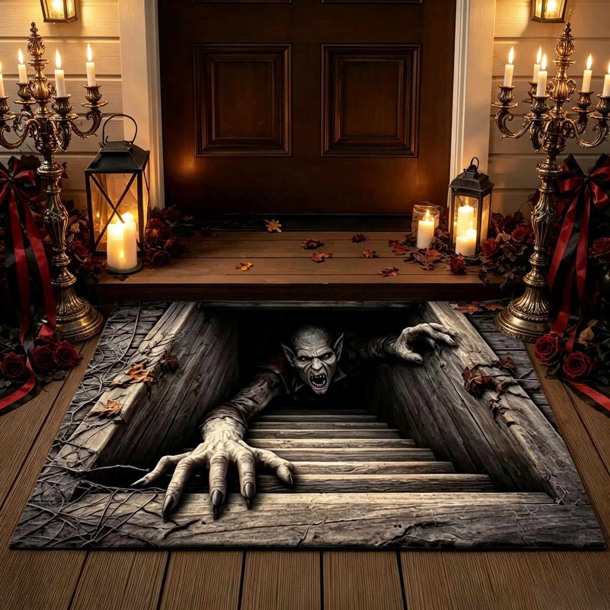 🎃 Halloween Front Door Mat – 3D Skull & Clown Horror Rug