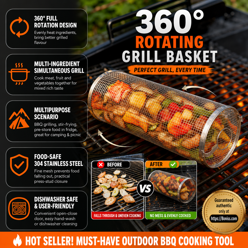 360° Rolling Grill Basket – Keep Veggies Together, Flip with Less Fuss