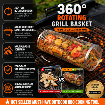 360° Rolling Grill Basket – Keep Veggies Together, Flip with Less Fuss