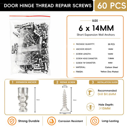 🔩 6×14mm Door Hinge Thread Repair Screws